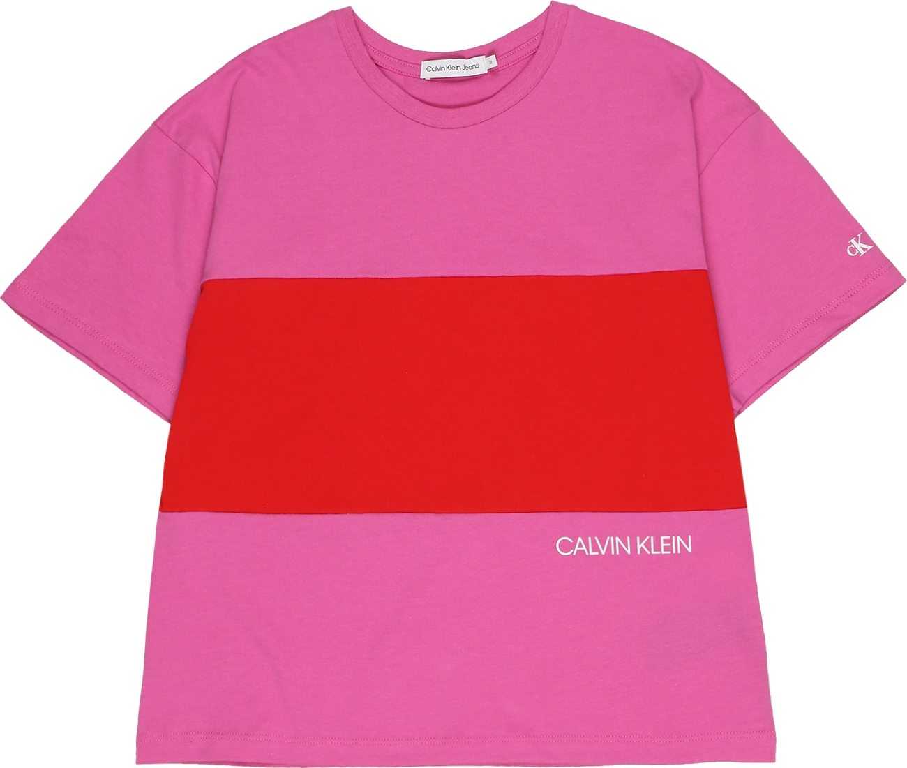 Calvin Klein Jeans Tričko bílá / magenta / jasně červená