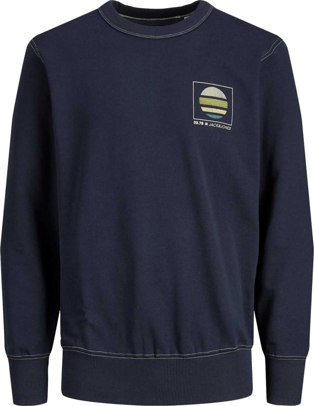 JACK & JONES Mikina 'CLAYTON' námořnická modř / zelená / bílá / šedá