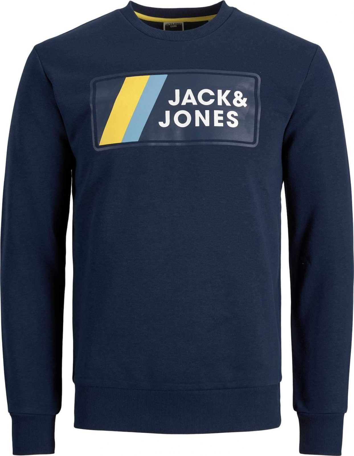 JACK & JONES Mikina 'JAKE' námořnická modř / světlemodrá / bílá / žlutá