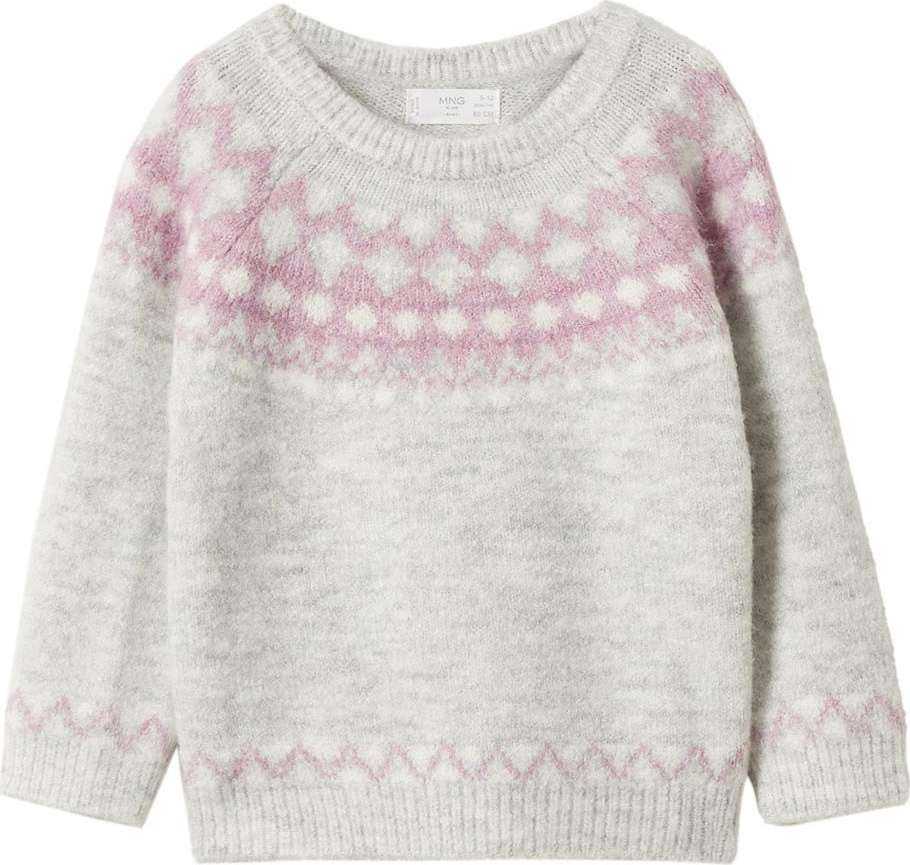 MANGO KIDS Svetr 'Greta' bílá / světle fialová / šedý melír
