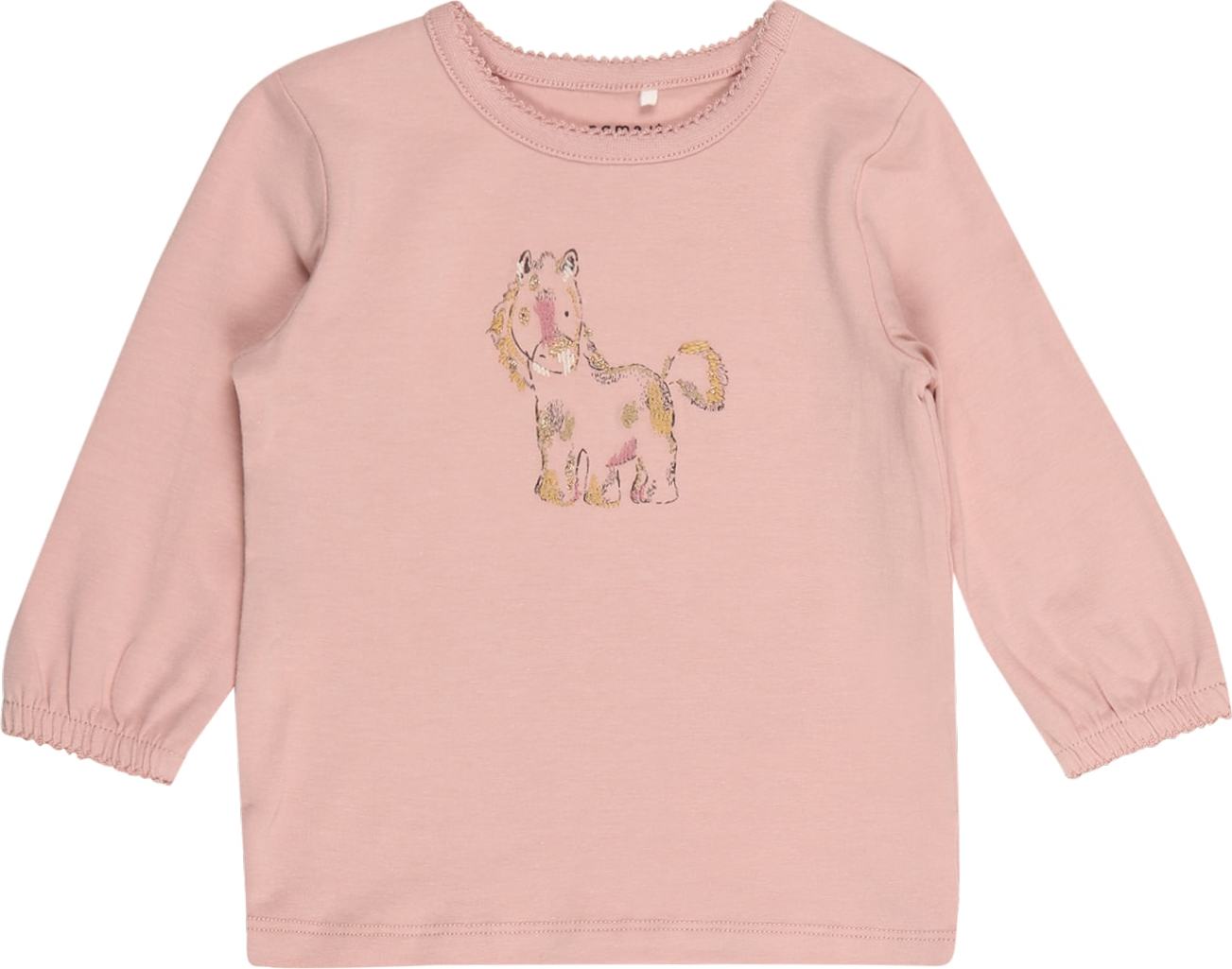 NAME IT Tričko 'Lisa' zlatě žlutá / černá / bílá / starorůžová