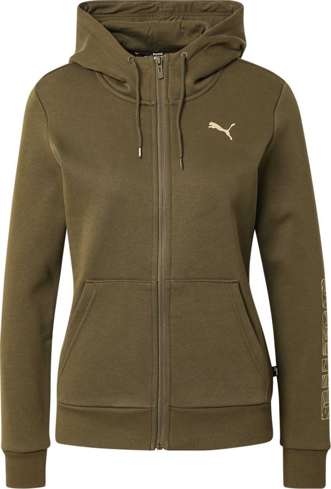 PUMA Sportovní mikina s kapucí khaki / starobéžová