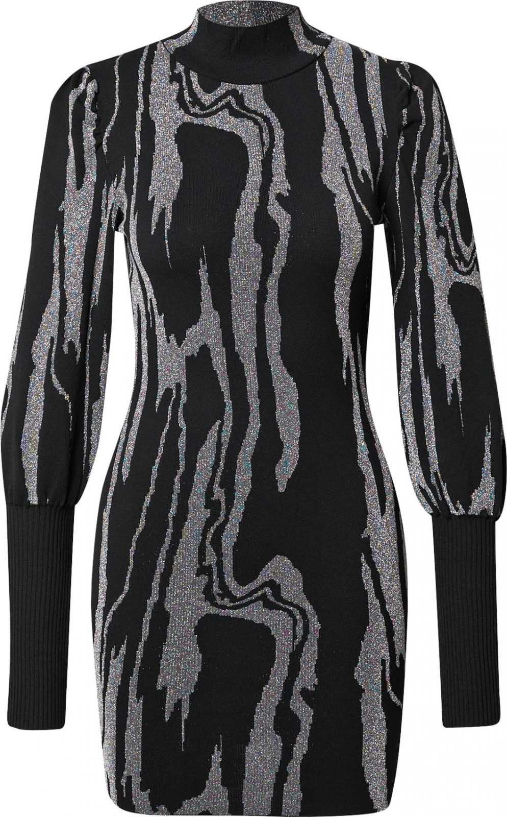 River Island Úpletové šaty černá / stříbrná