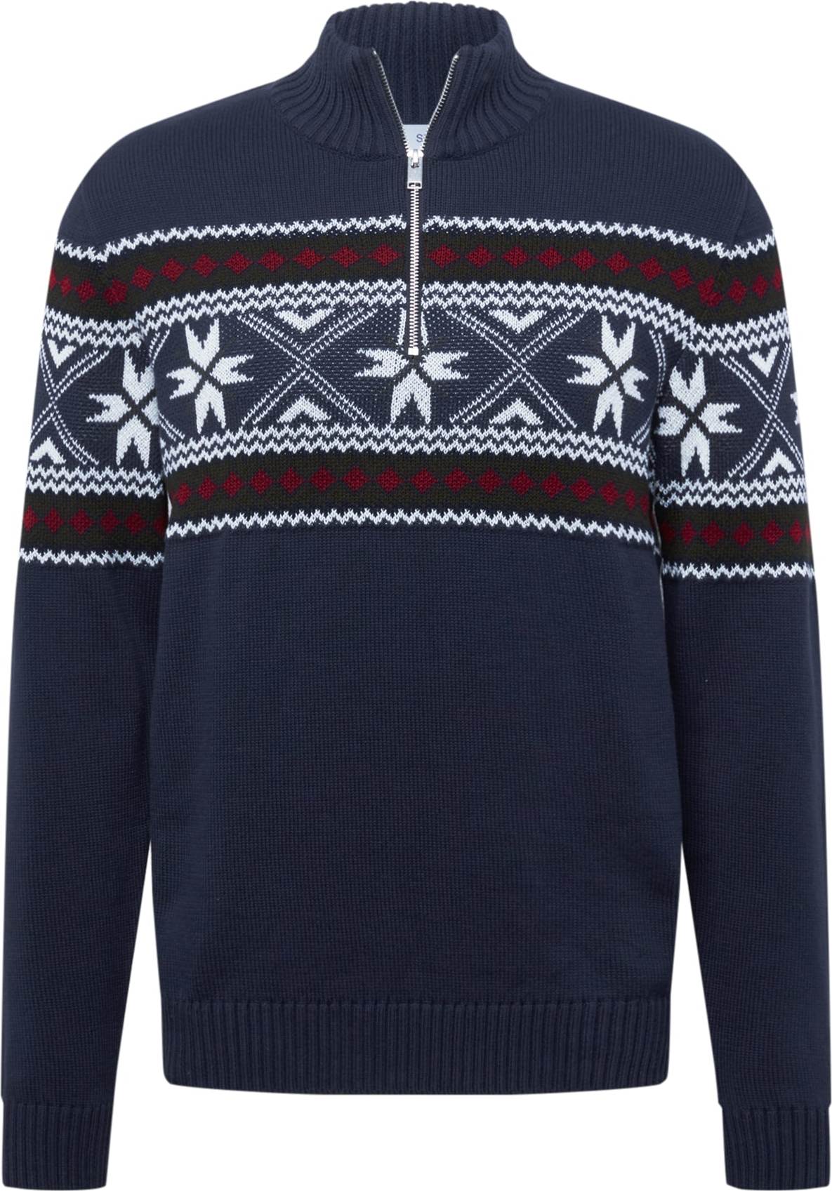 SELECTED HOMME Svetr 'Flake' bílá / vínově červená / černá / námořnická modř