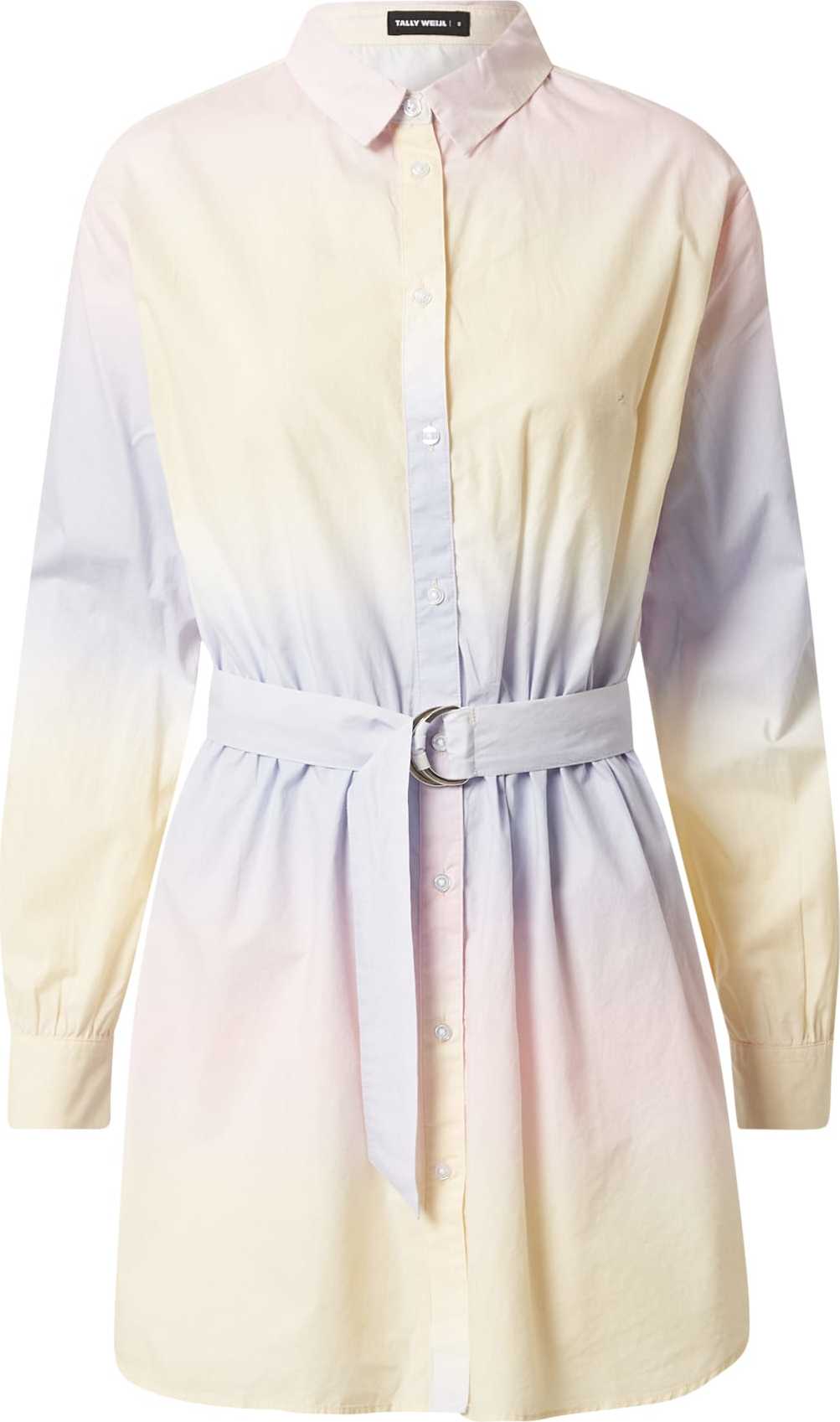 Tally Weijl Košilové šaty pastelově žlutá / pastelově růžová / kouřově modrá