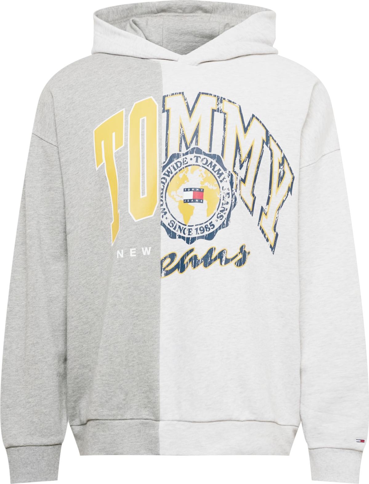 Tommy Jeans Mikina světle šedá / světle žlutá / námořnická modř / bílá