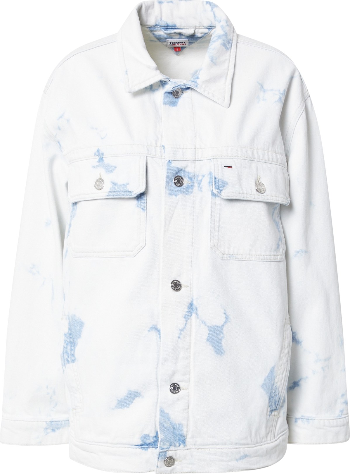 Tommy Jeans Přechodná bunda 'Utility' červená / bílá džínovina / světlemodrá