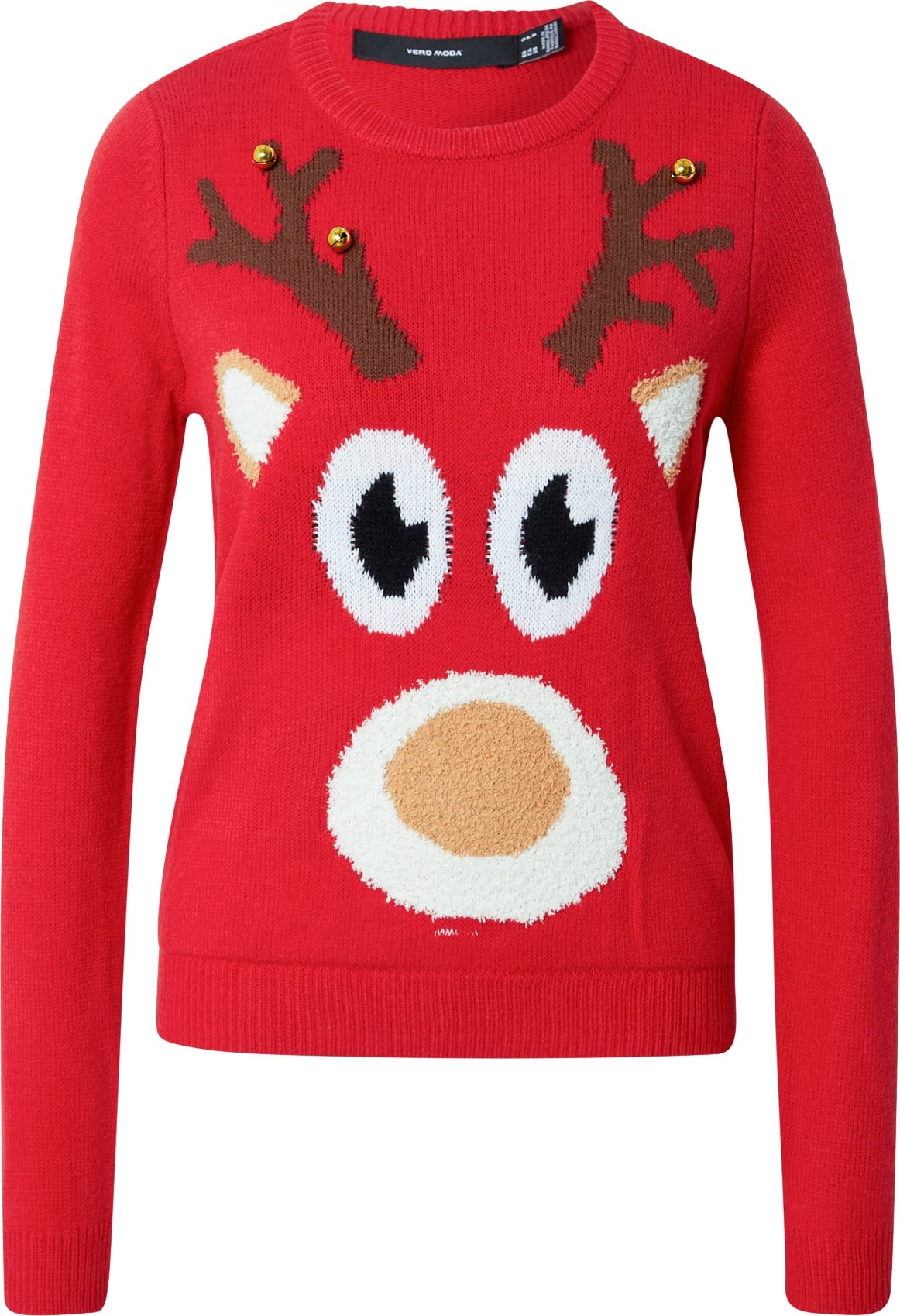 VERO MODA Svetr 'Jingledeer' červená / bílá / černá / hnědá