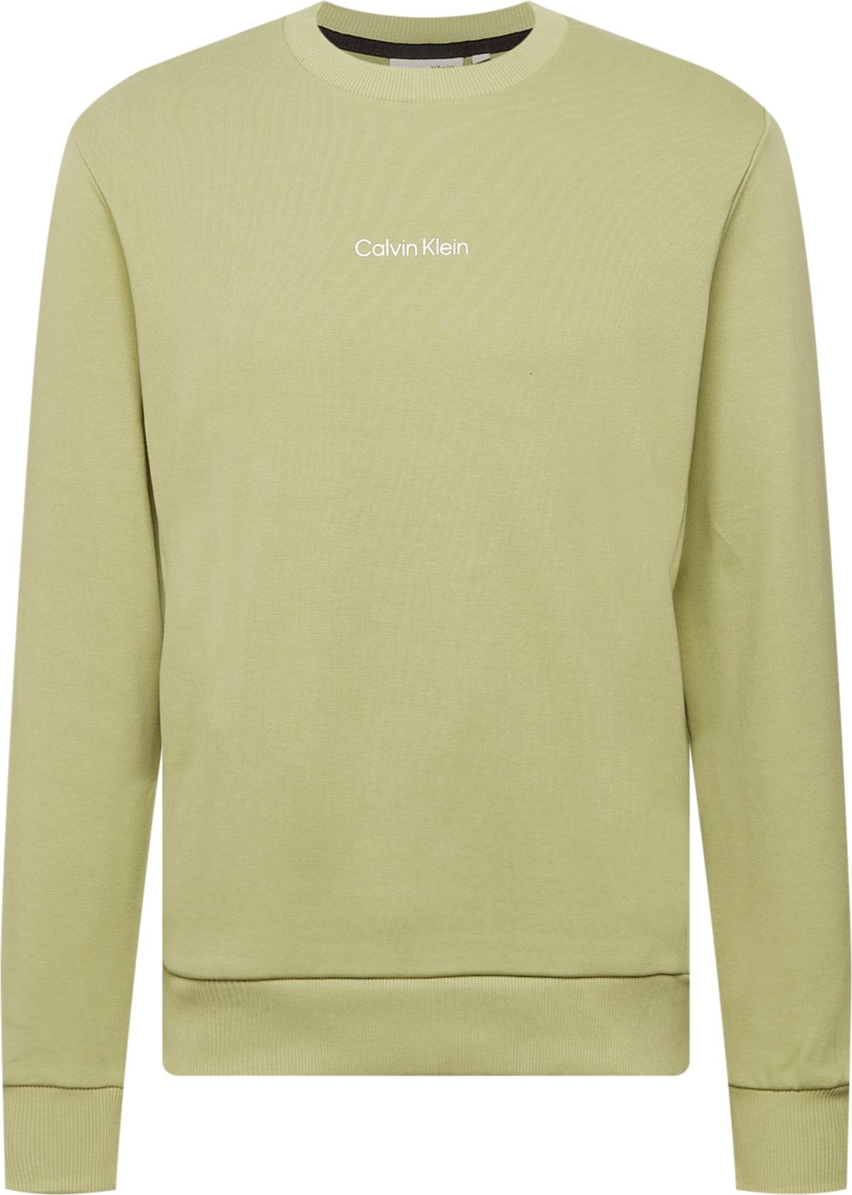 Calvin Klein Mikina světle zelená / bílá