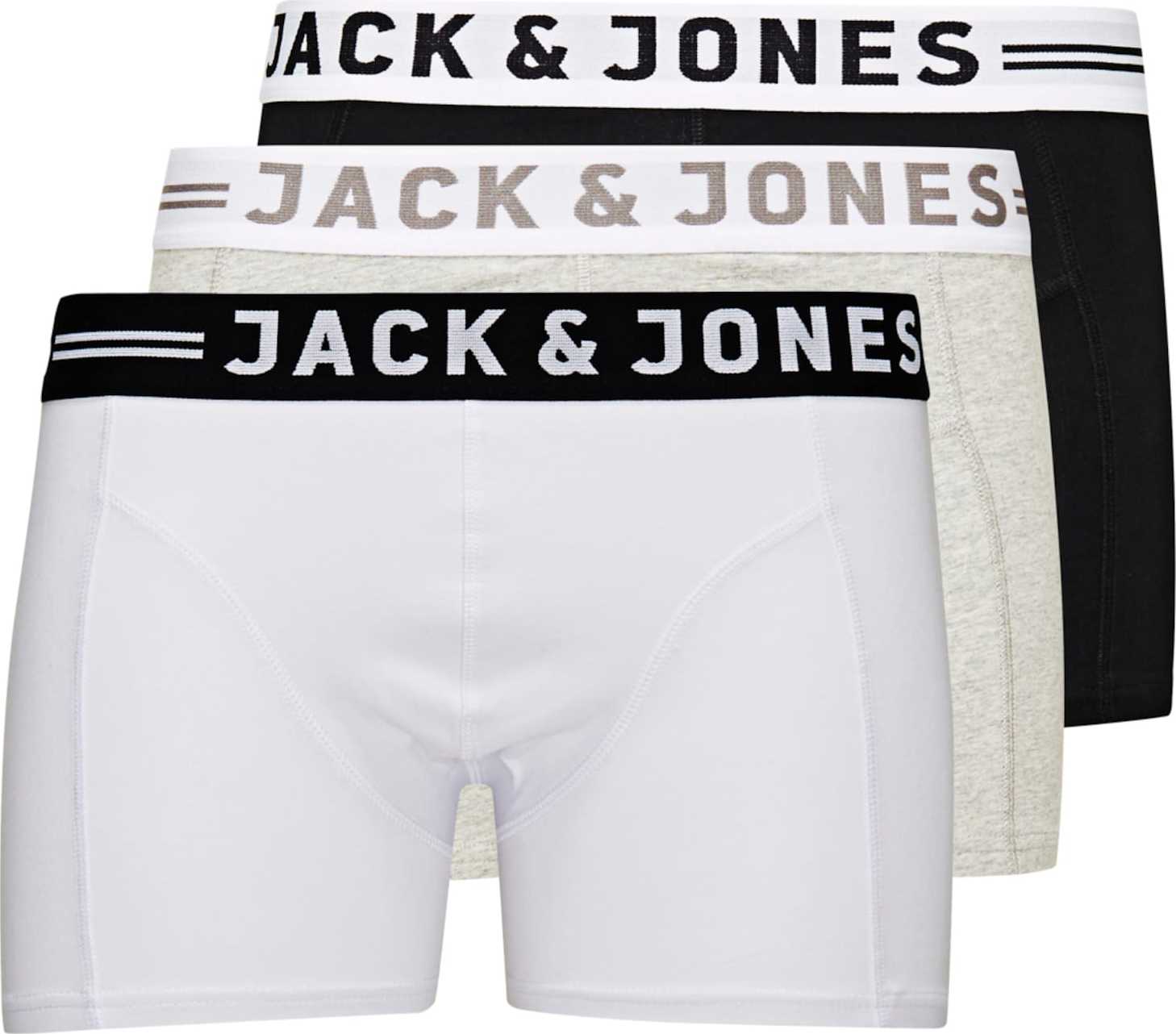 JACK & JONES Boxerky 'Sense' bílá / černá / šedý melír