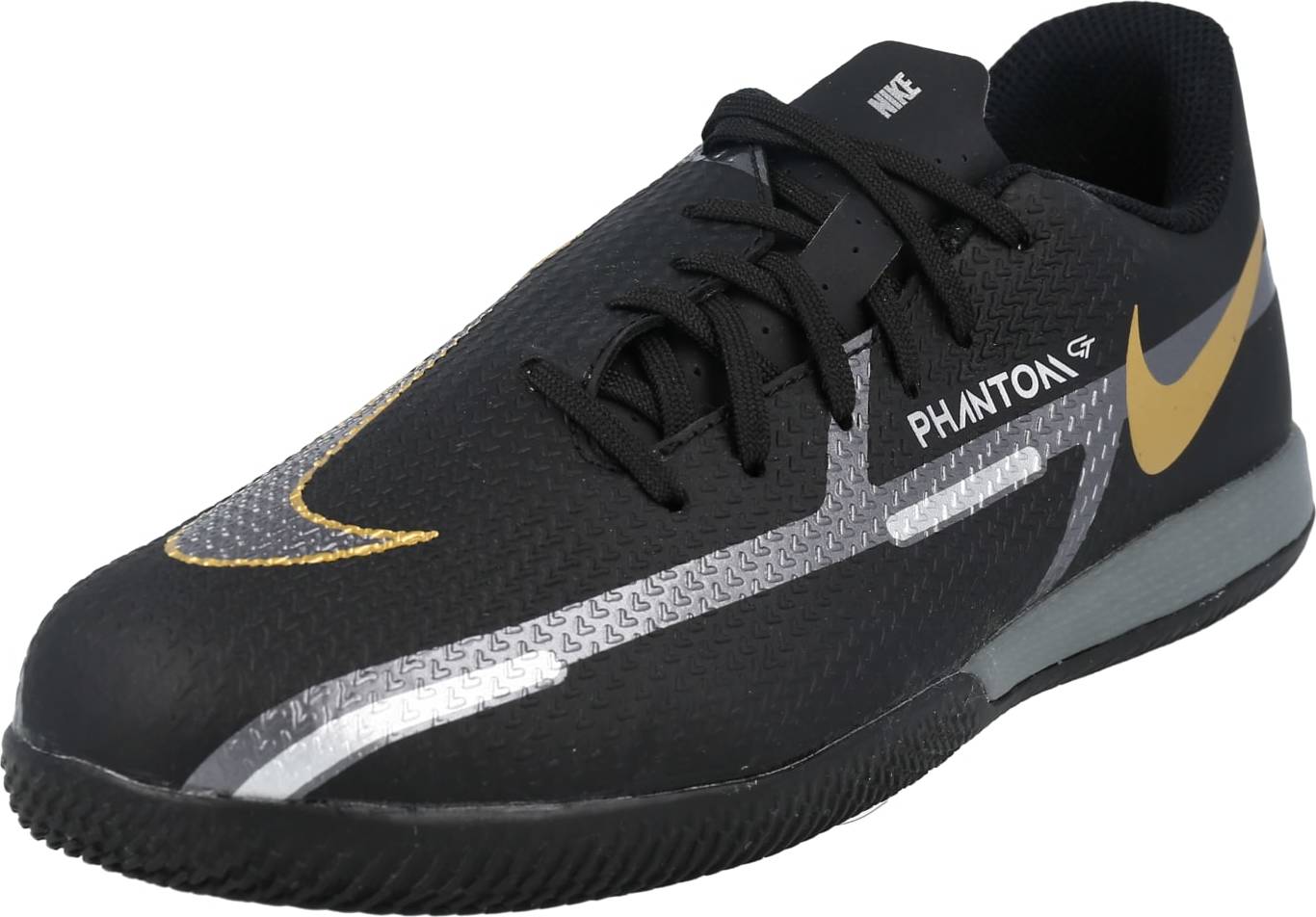 NIKE Sportovní boty 'Phantom GT2 Academy' černá / zlatě žlutá / stříbrně šedá