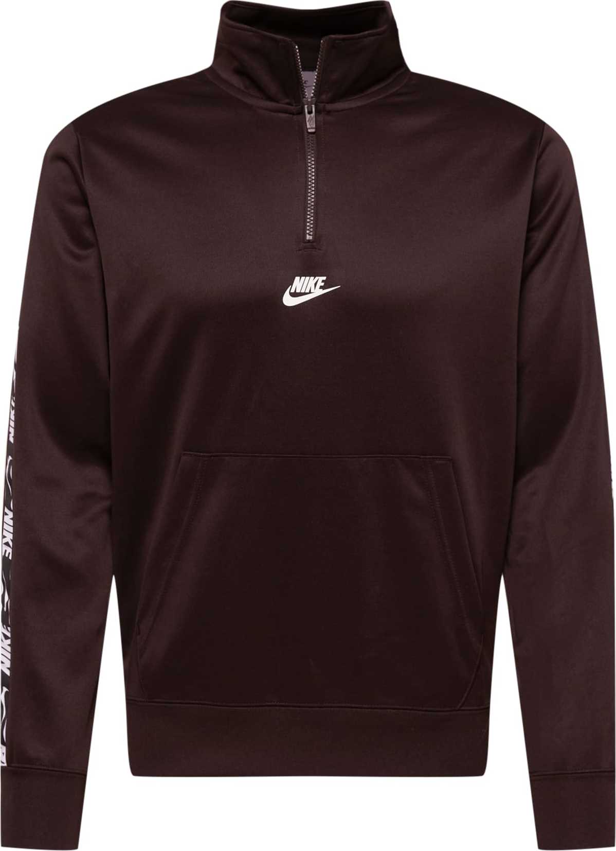 Nike Sportswear Mikina 'REPEAT' kaštanově hnědá / bílá
