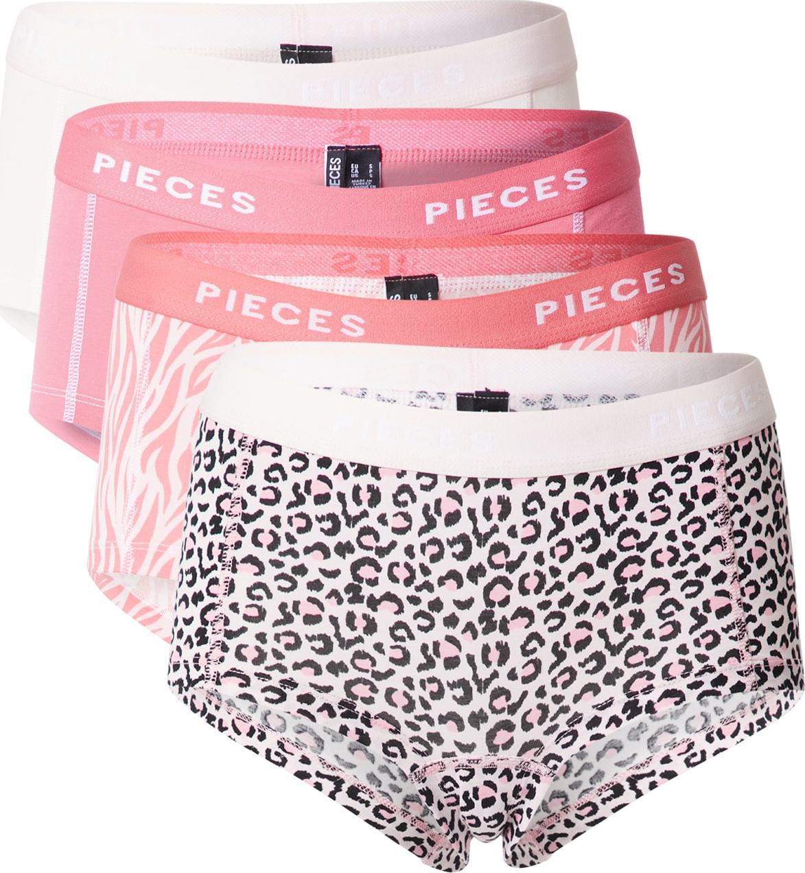 PIECES Kalhotky pink / bílá / černá / světle růžová