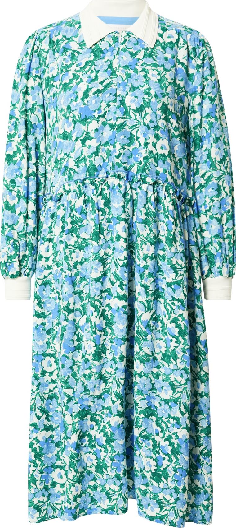 Rich & Royal Košilové šaty trávově zelená / bílá / tyrkysová / tmavě zelená