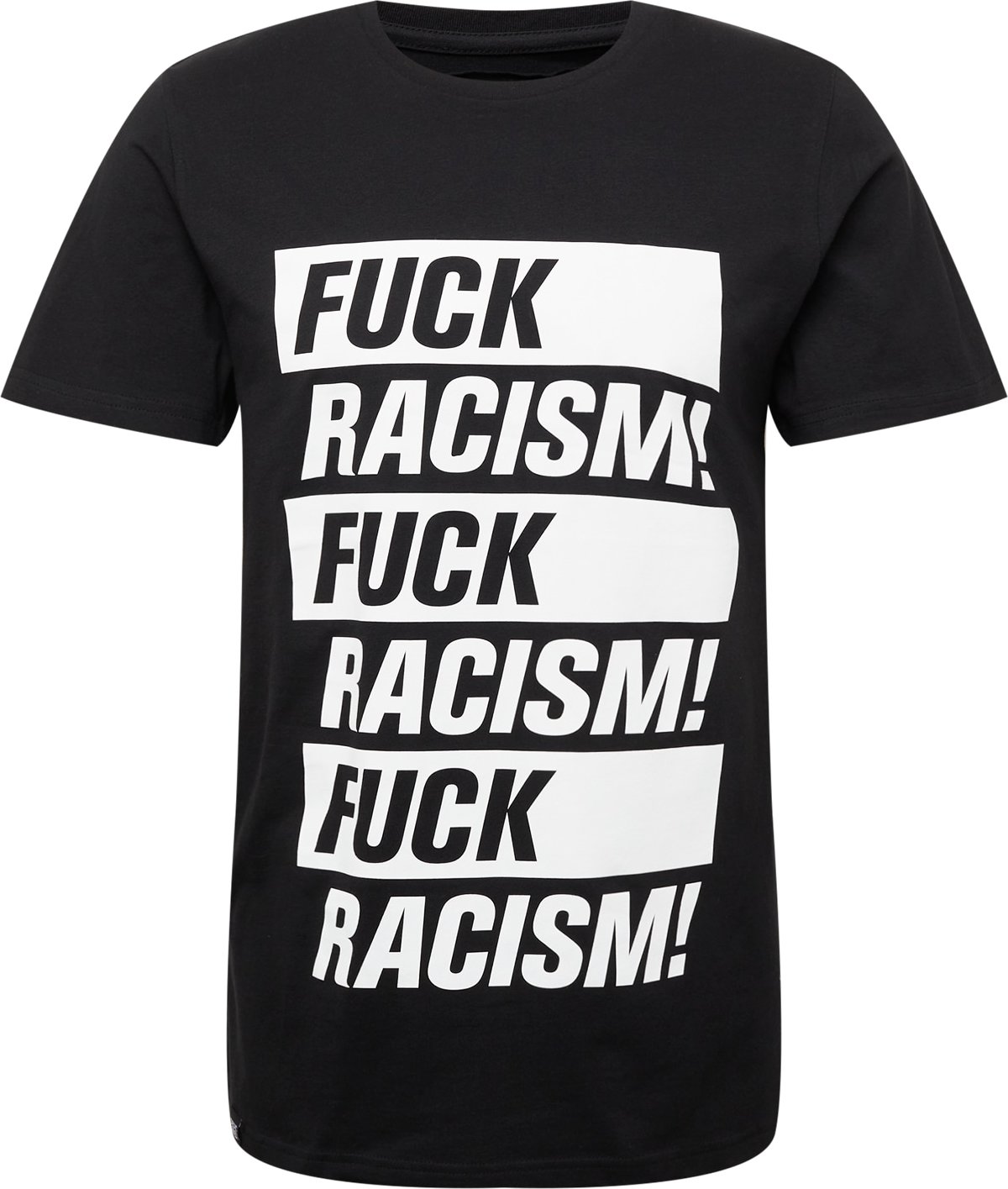 DEDICATED. Tričko 'Stockholm Fuck Racism' černá / bílá