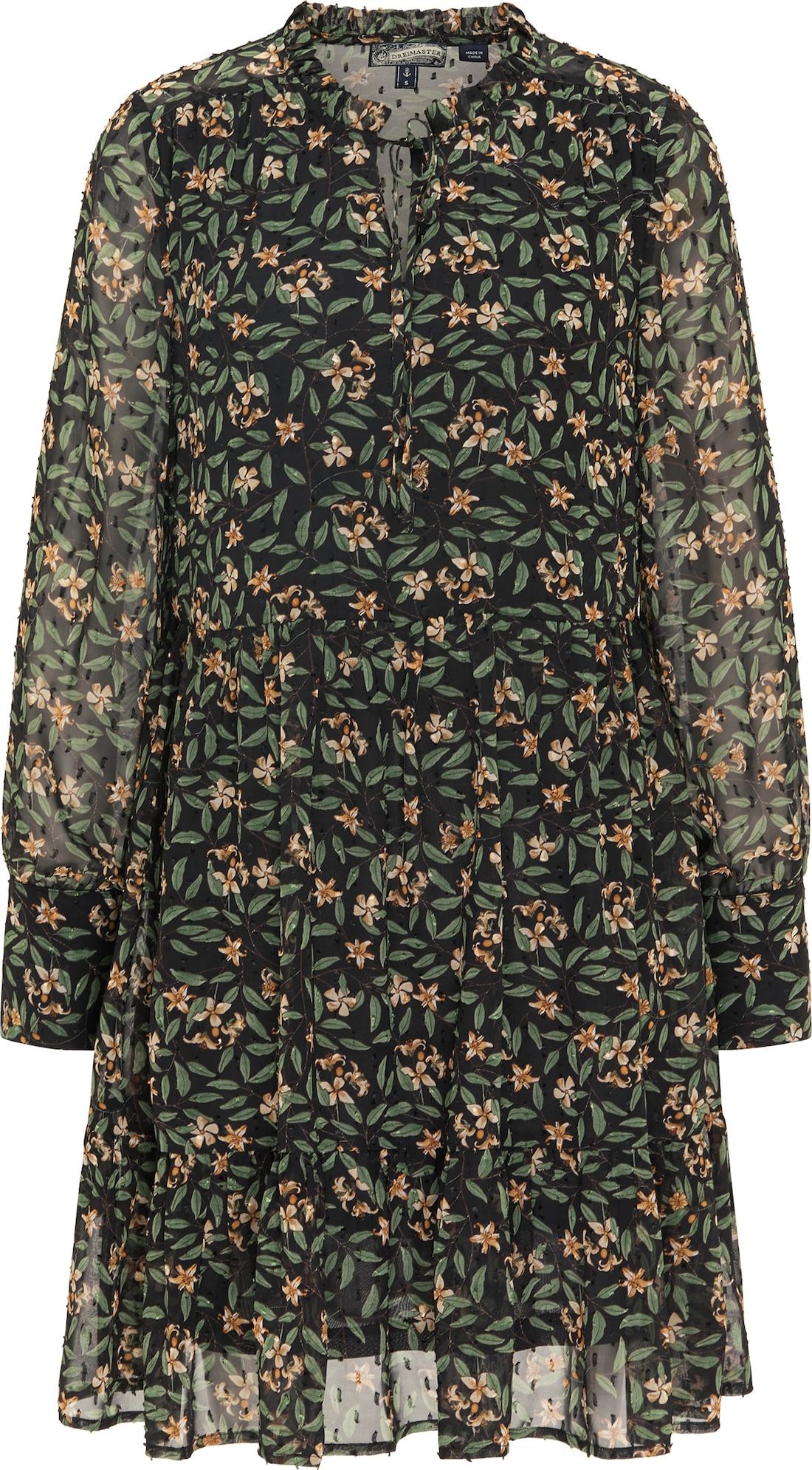 DreiMaster Vintage Košilové šaty černá / světle zelená / režná / tělová