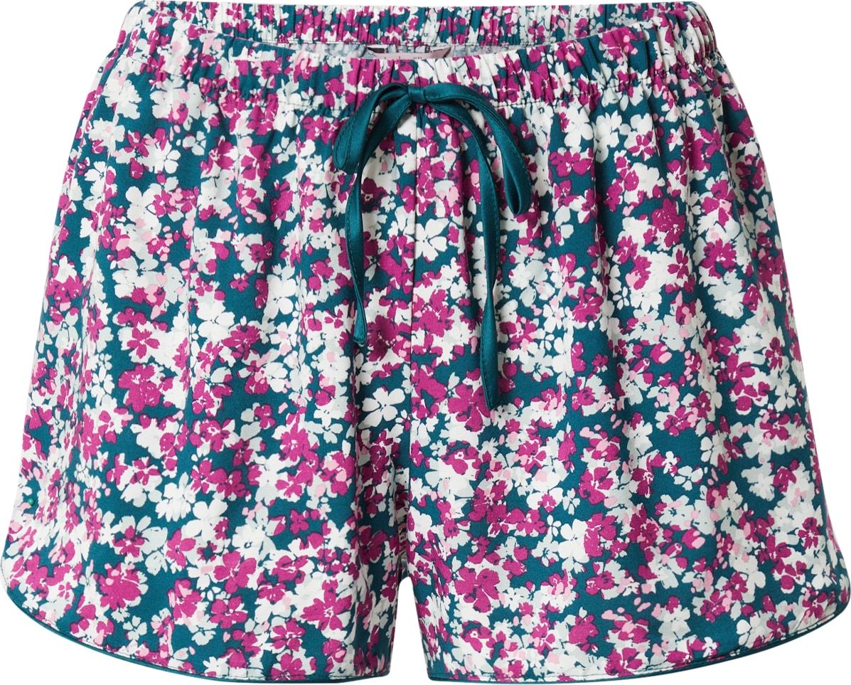 Hunkemöller Pyžamové kalhoty 'Flowerfield' petrolejová / bílá / růžová / pink