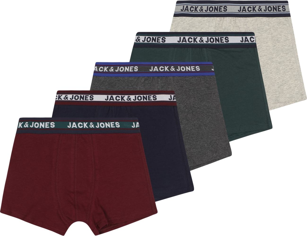 Jack & Jones Junior Spodní prádlo tmavě zelená / vínově červená / tmavě šedá / námořnická modř / béžový melír