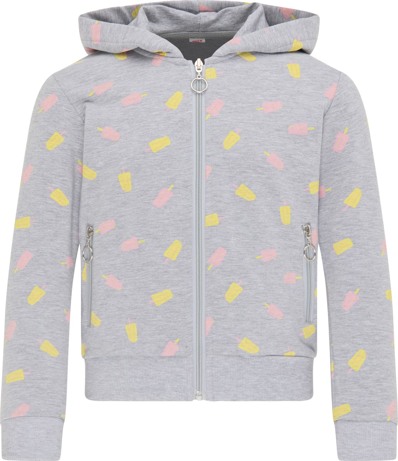 myMo KIDS Mikina s kapucí světle šedá / světle žlutá / růže