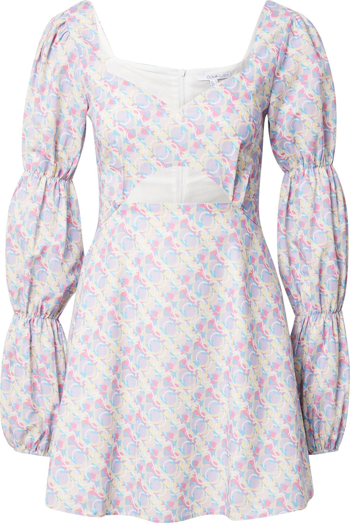 Olivia Rubin Letní šaty 'ELOISE' pastelová fialová / světle žlutá / pink / světlemodrá