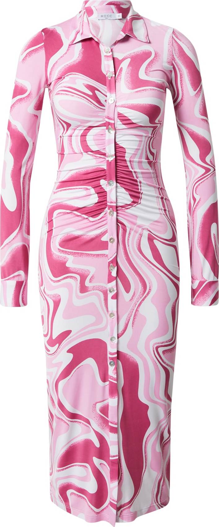 RECC Košilové šaty 'MOIRA' tmavě růžová / světle růžová / bílá