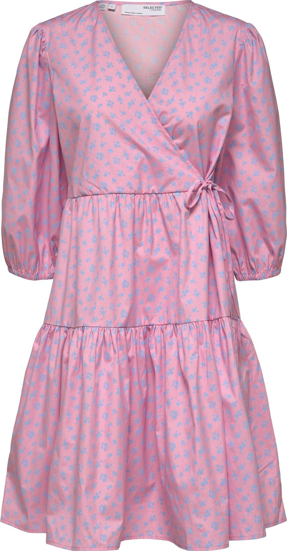 Selected Femme Petite Šaty 'Elise' pink / modrá