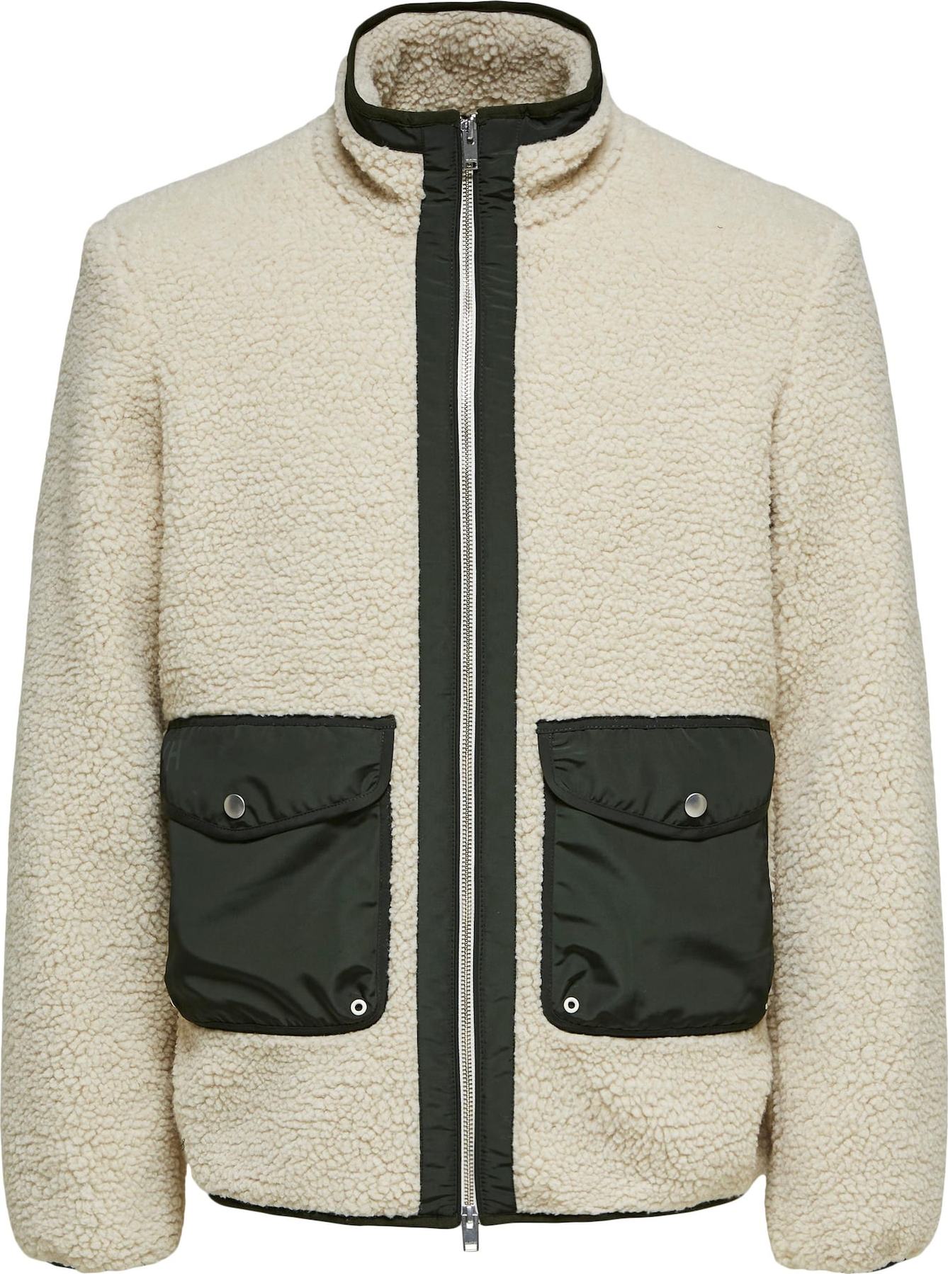 SELECTED HOMME Fleecová mikina 'Snowden' khaki / krémová