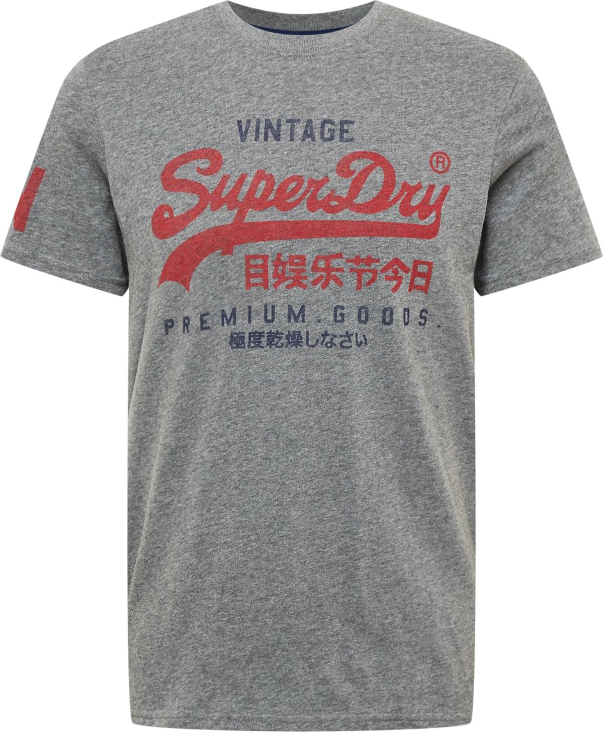 Superdry Tričko šedý melír / červená / námořnická modř