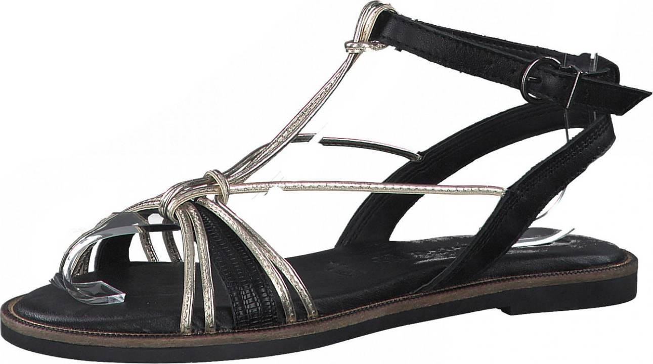 TAMARIS Páskové sandály 'Flat' černá / zlatá