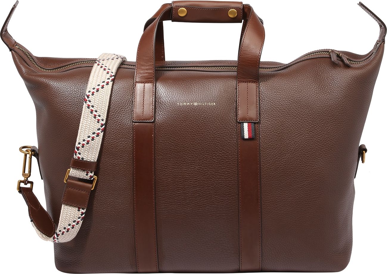 TOMMY HILFIGER Taška Weekender hnědá / zlatá / červená / bílá / námořnická modř