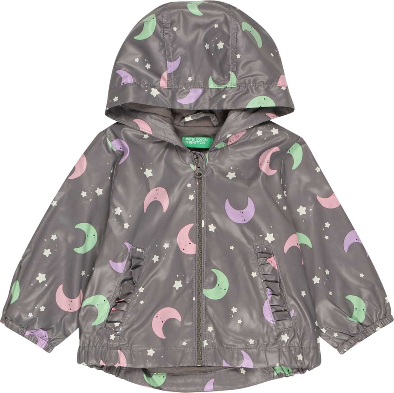UNITED COLORS OF BENETTON Přechodná bunda fialová / růžová / zelená / krémová / tmavě šedá