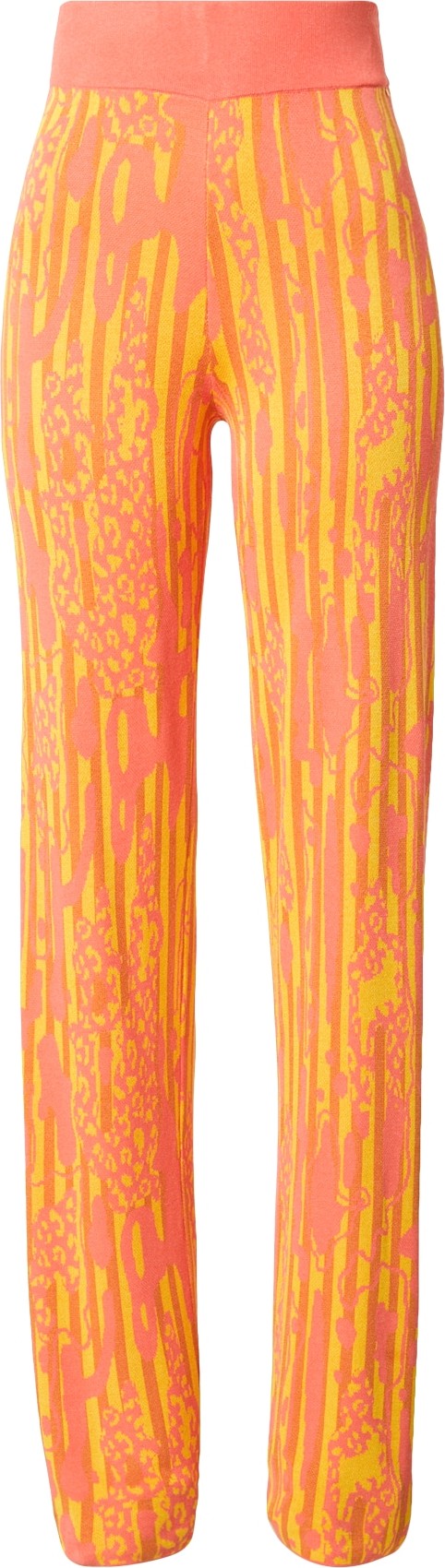 DELICATELOVE Kalhoty 'LULA WOOD' korálová / limone / tmavě oranžová