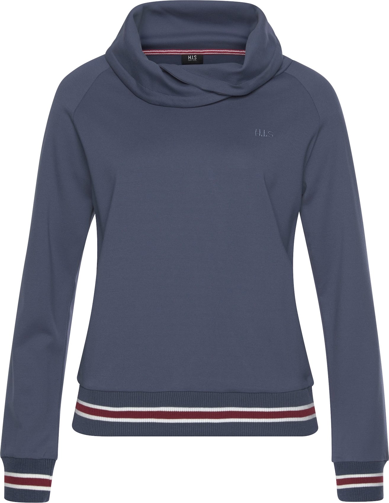 HIS JEANS Mikina chladná modrá / bílá / tmavě červená