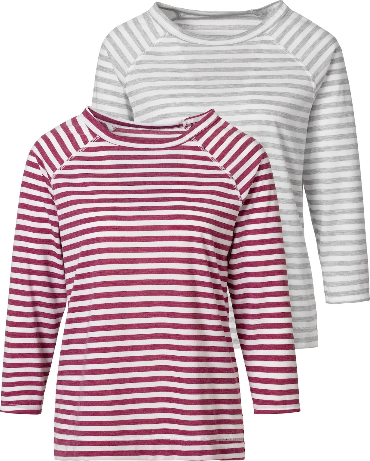 HIS JEANS Tričko bílá / šedá / vínově červená