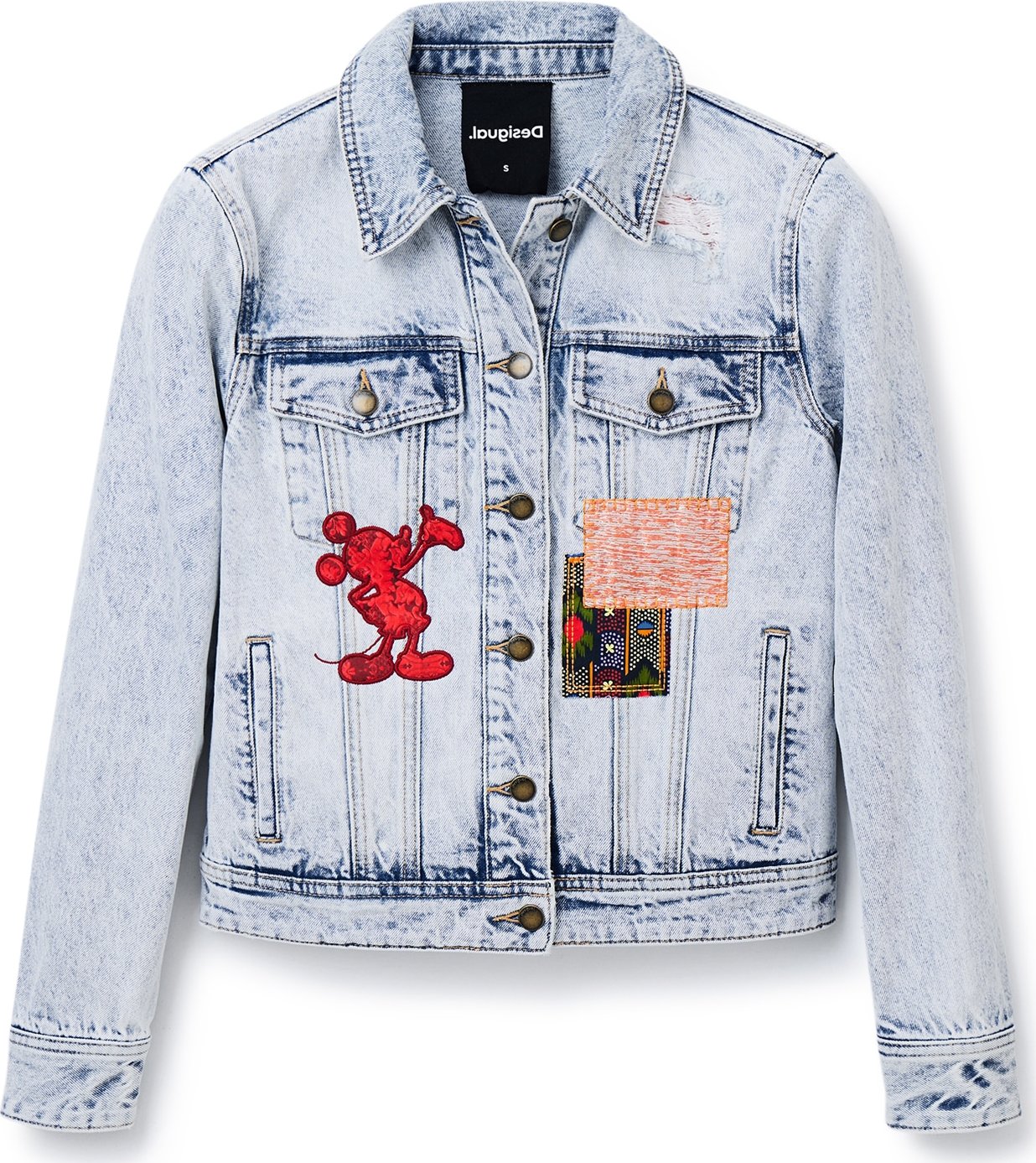 Desigual Přechodná bunda modrá džínovina / červená / černá / tmavě modrá