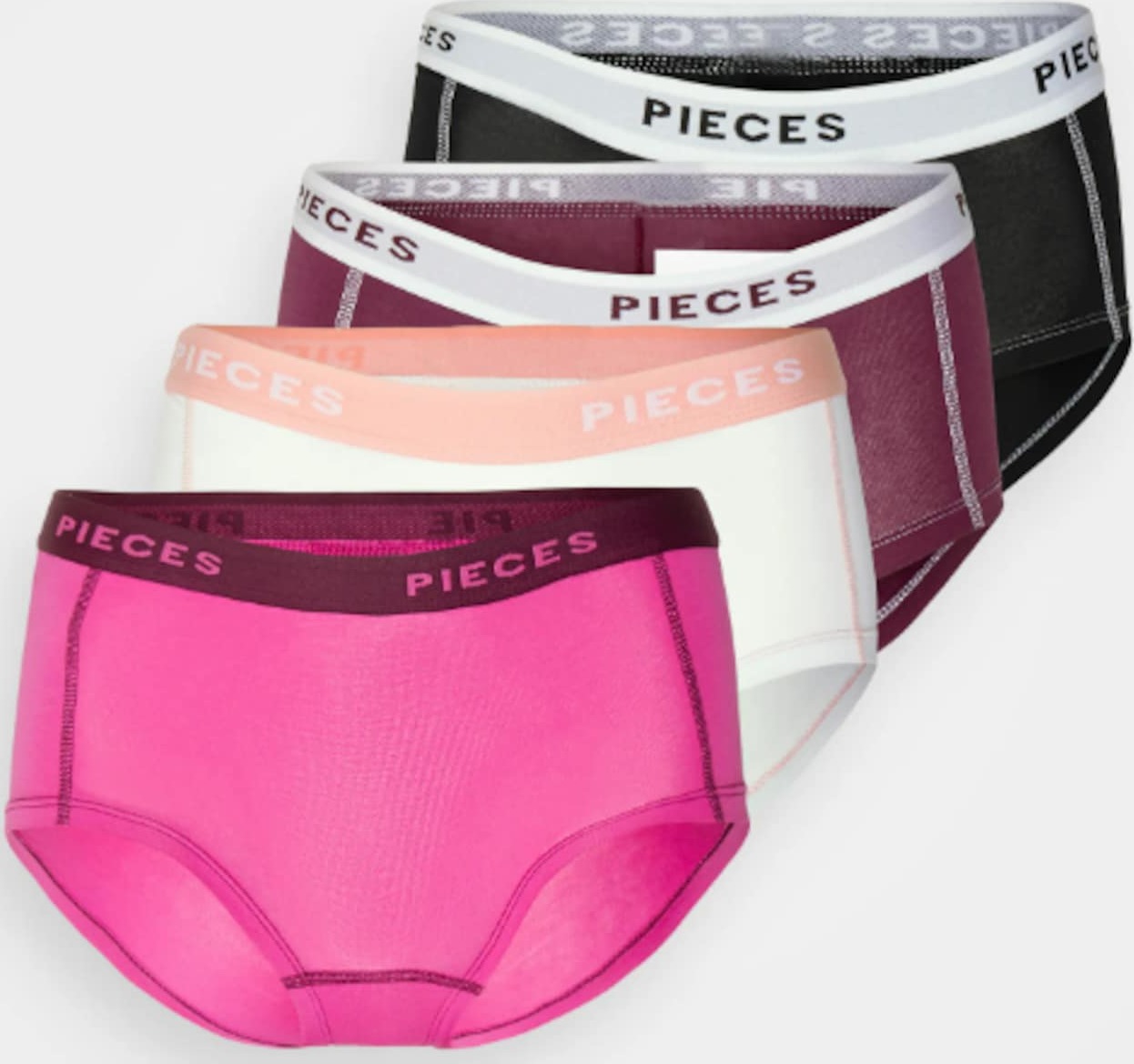 PIECES Kalhotky pink / tmavě fialová / bílá / černá