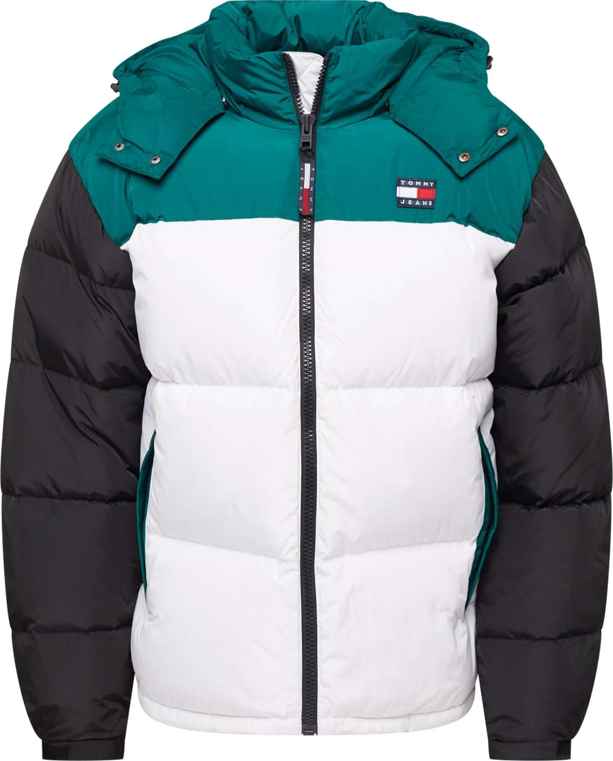 Tommy Jeans Zimní bunda 'ALASKA' smaragdová / černá / bílá