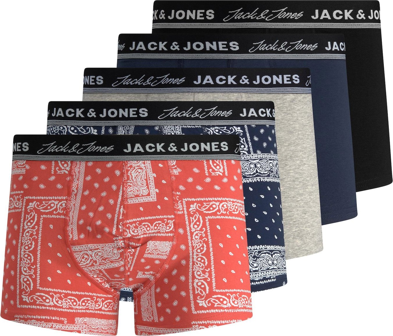 JACK & JONES Boxerky 'Bandana' námořnická modř / šedý melír / červená / černá / bílá