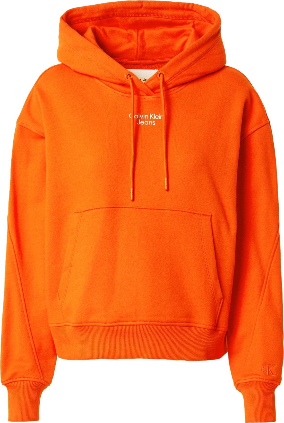 Calvin Klein Jeans Mikina svítivě oranžová / bílá