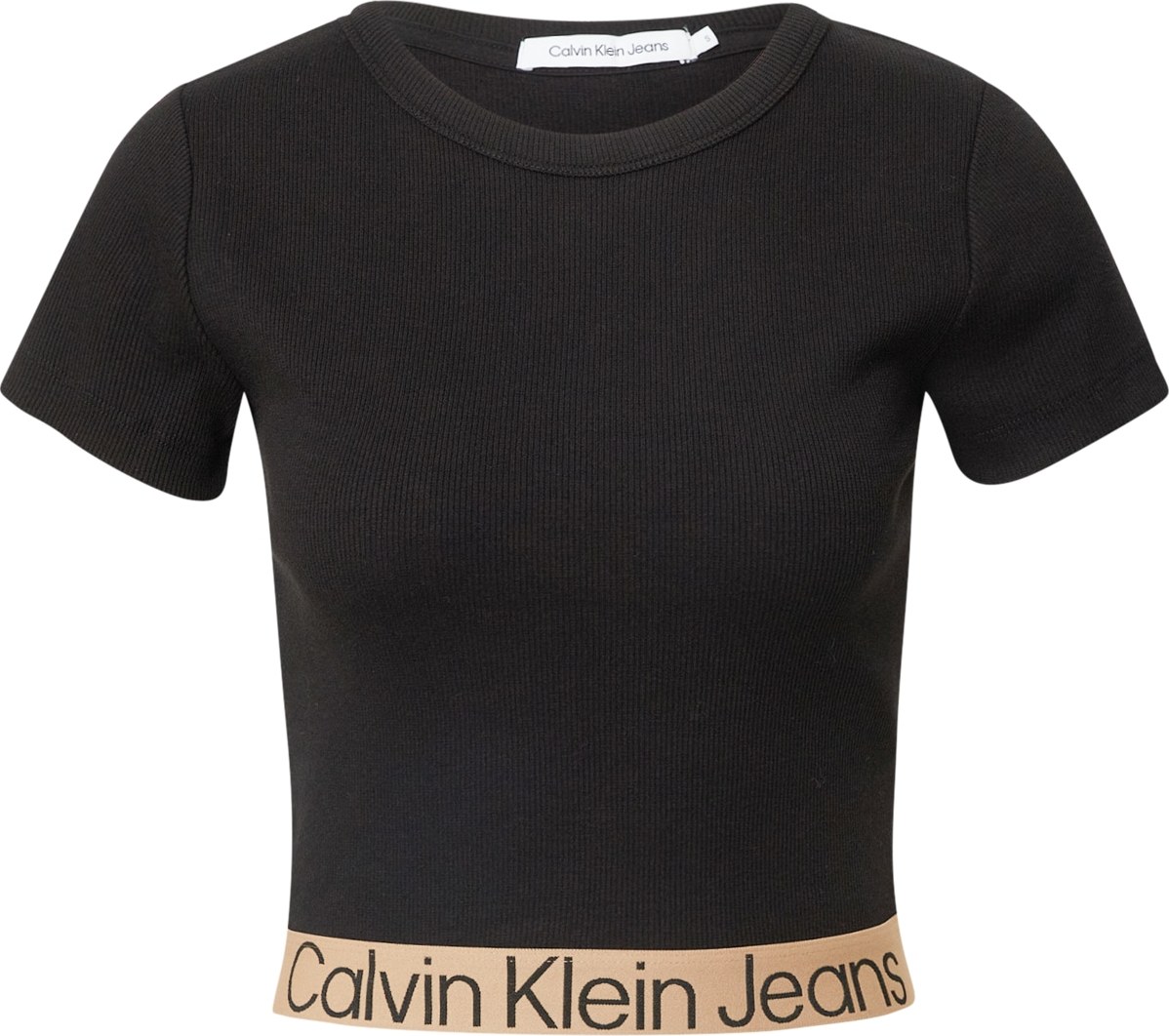 Calvin Klein Jeans Tričko světle béžová / černá