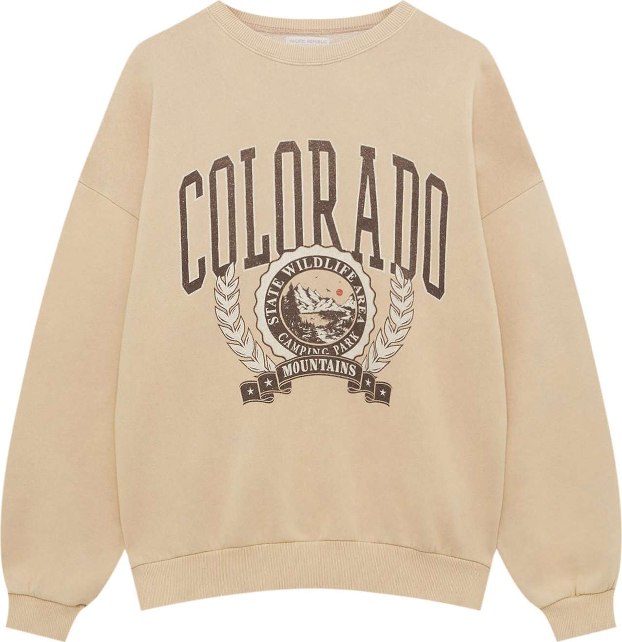 Pull&Bear Mikina 'PLUSH' béžová / tmavě hnědá