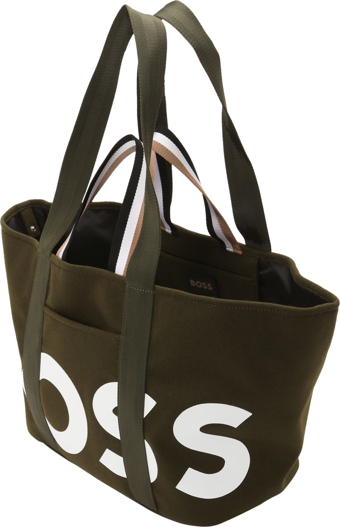BOSS Black Nákupní taška 'Fabric synthetic fiber' béžová / tmavě zelená / černá / bílá