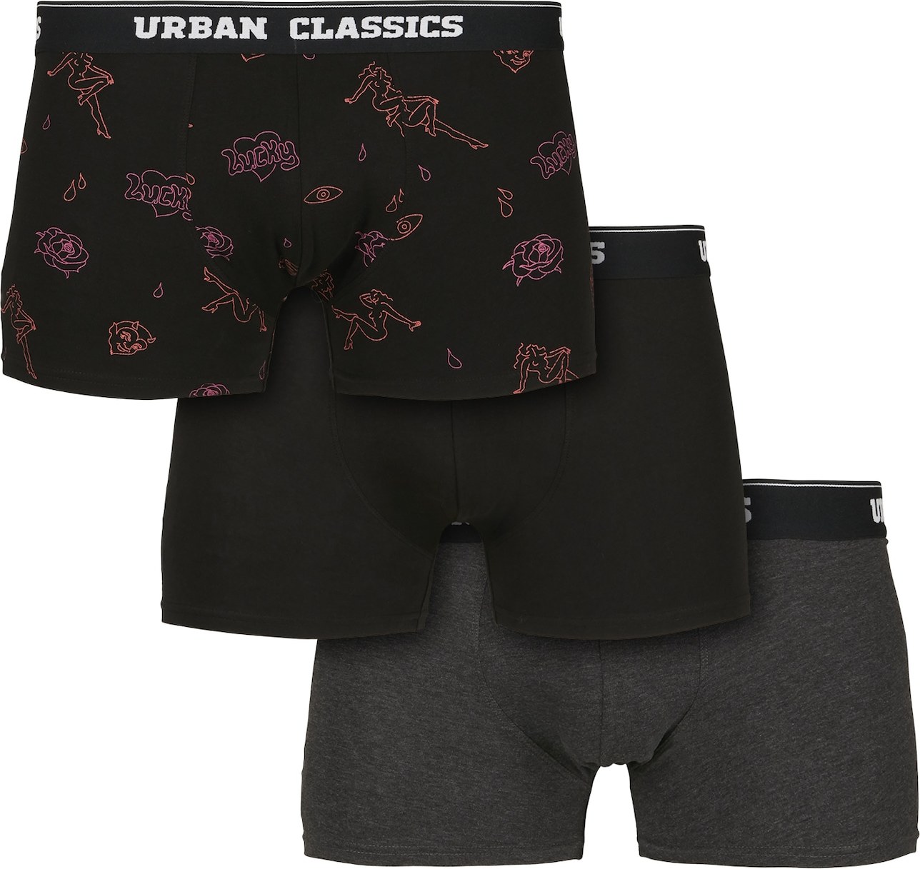 Urban Classics Boxerky šedá / tmavě růžová / černá
