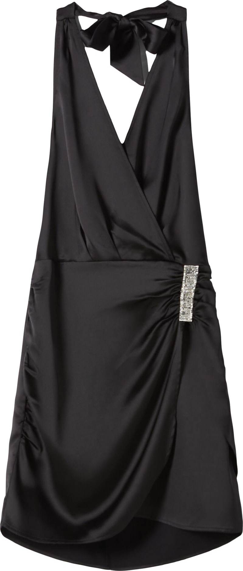 Bershka Koktejlové šaty černá / stříbrná