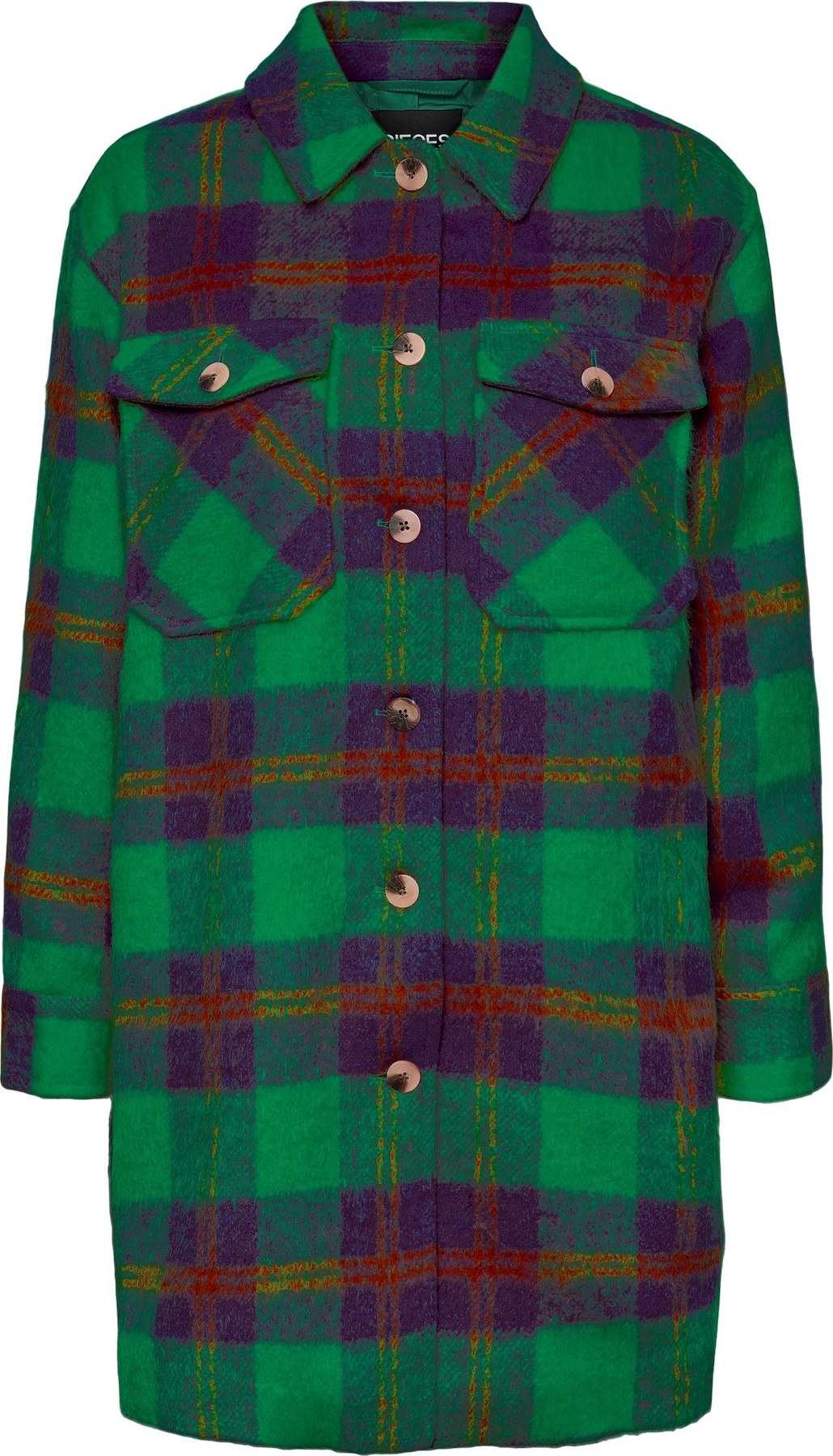 PIECES Přechodný kabát 'NELLIE' zelená / fialová / červená
