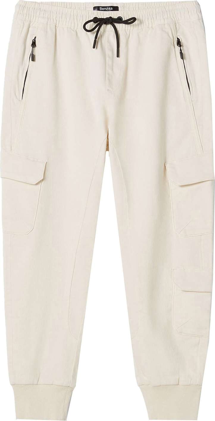 Bershka Chino kalhoty černá / offwhite