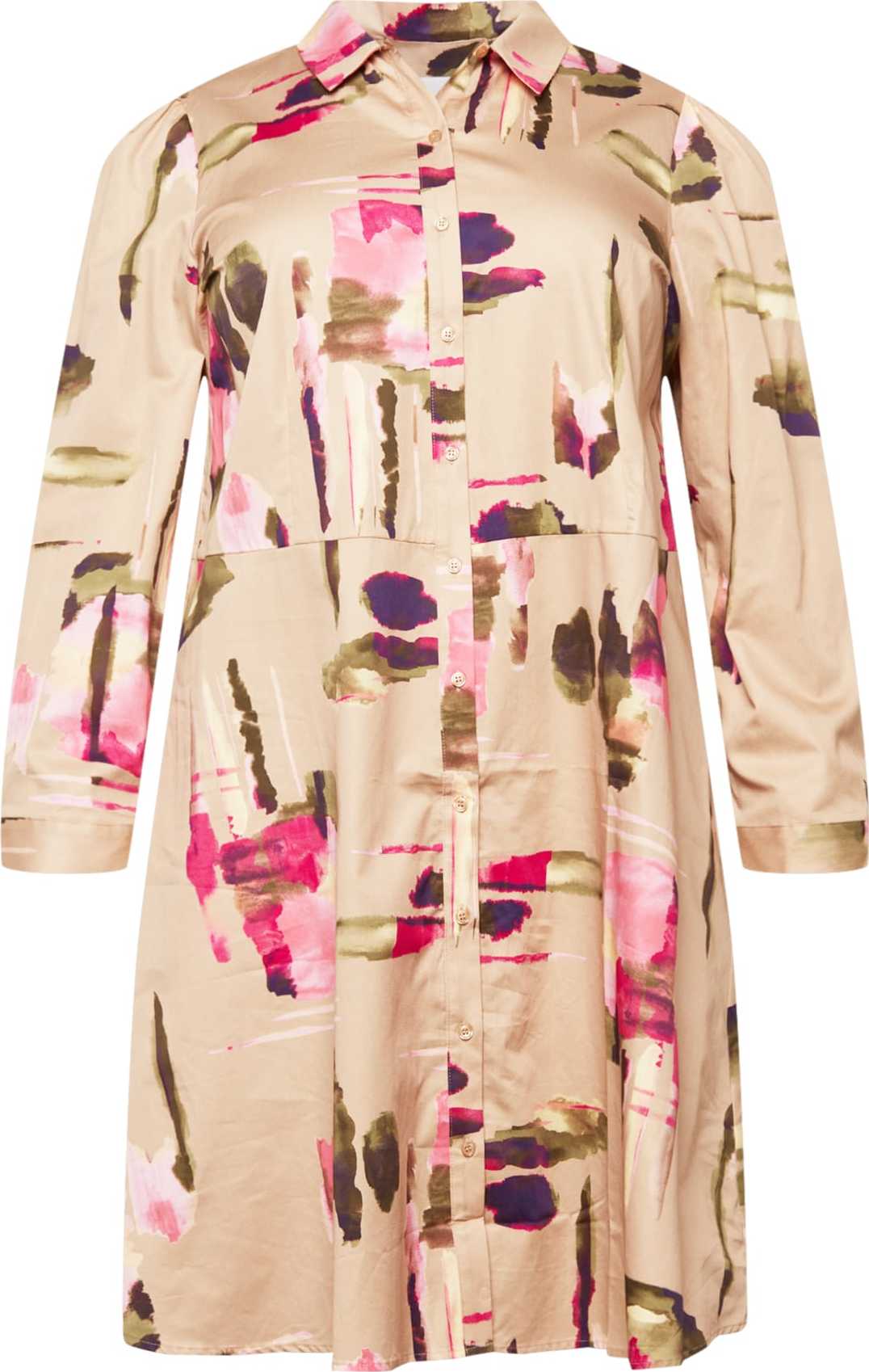 Selected Femme Curve Košilové šaty 'Woodie' béžová / olivová / tmavě fialová / pink / růžová