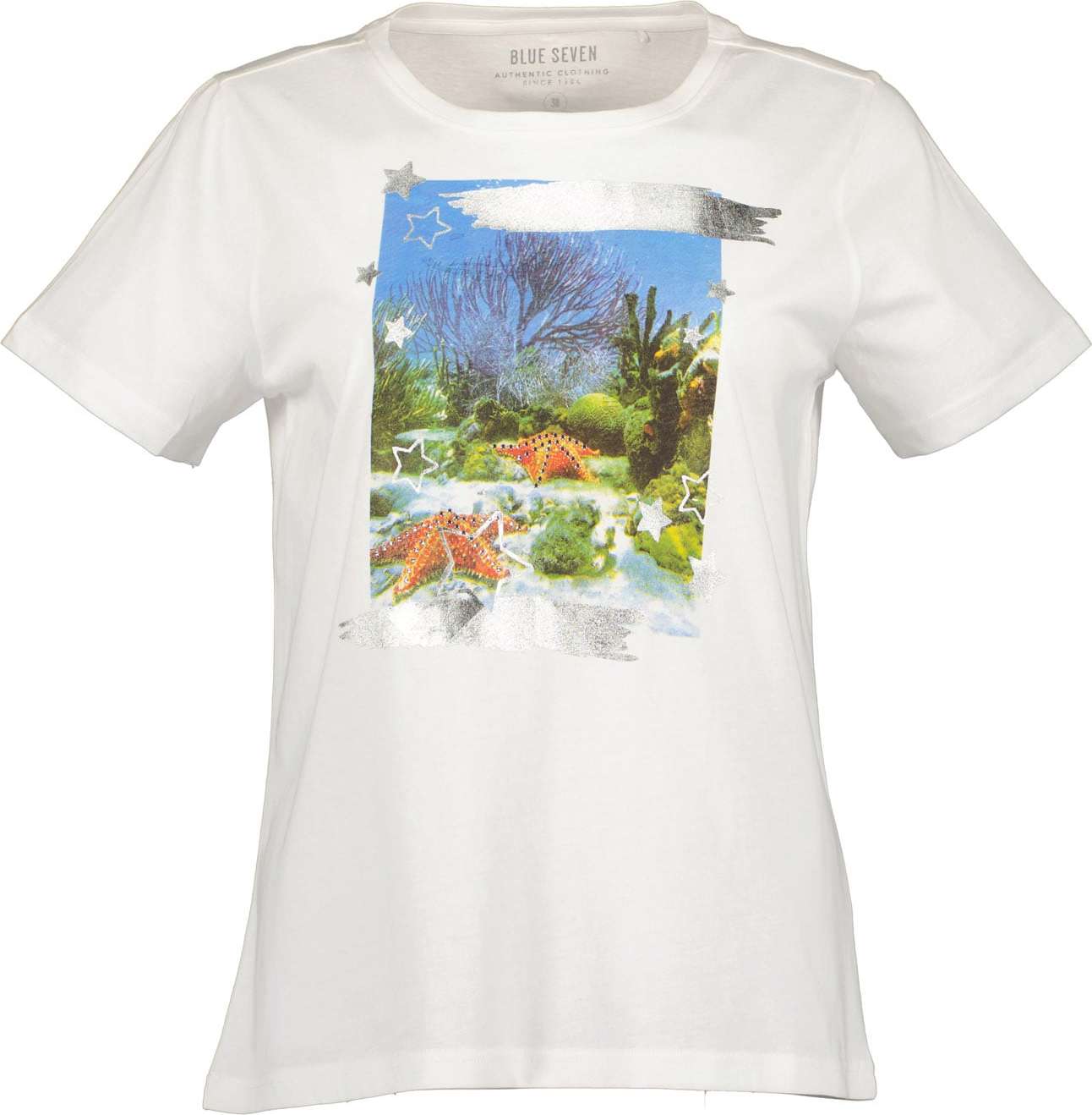 BLUE SEVEN Tričko nebeská modř / olivová / stříbrná / bílá