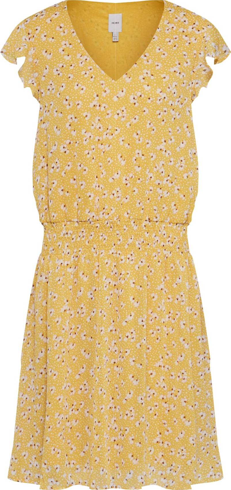 ICHI Letní šaty 'Ixeda' hnědá / žlutá / bílá