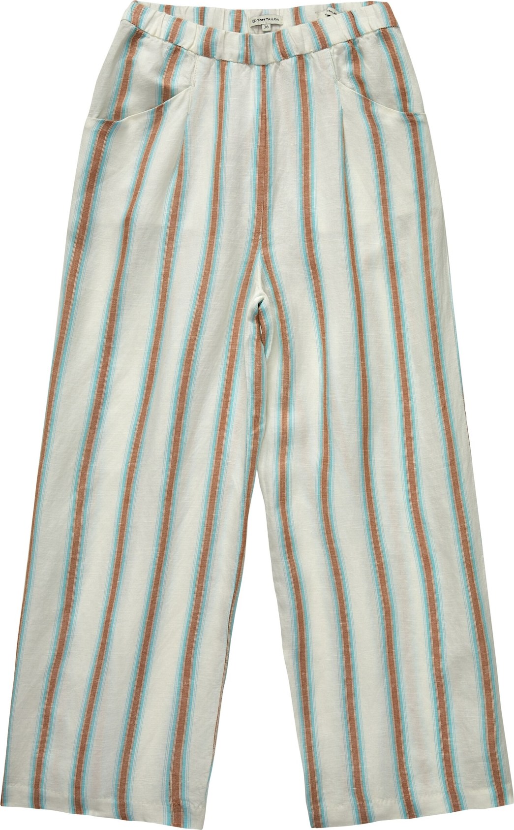 TOM TAILOR Kalhoty se sklady v pase nebeská modř / hnědá / offwhite
